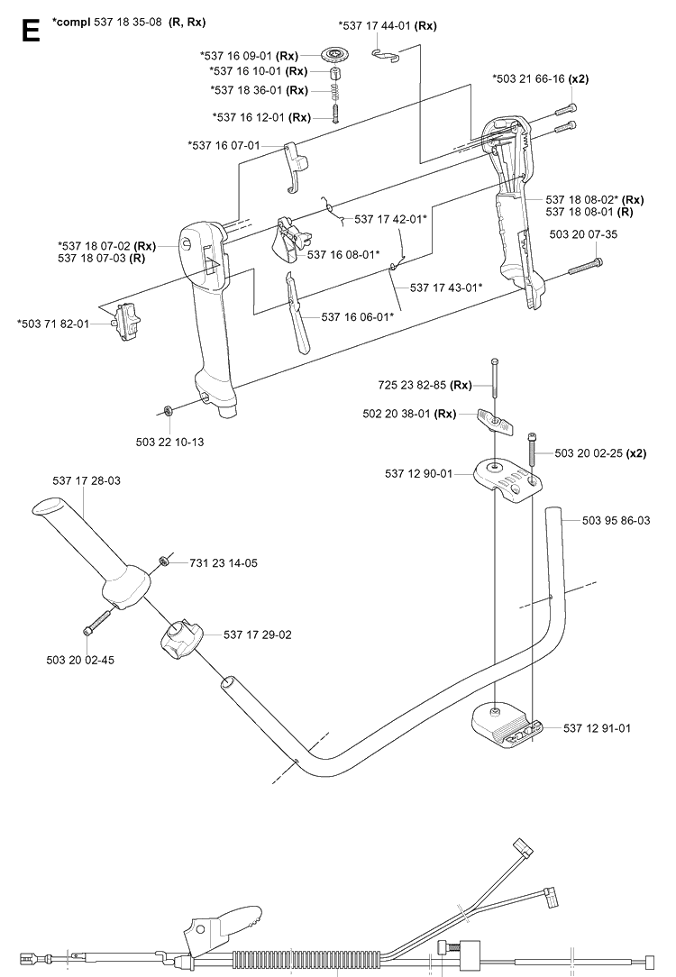 Handle And Controls 3 Diagram and Parts List for 343F 20043100001-20064000000 Husqvarna Brush Cutter