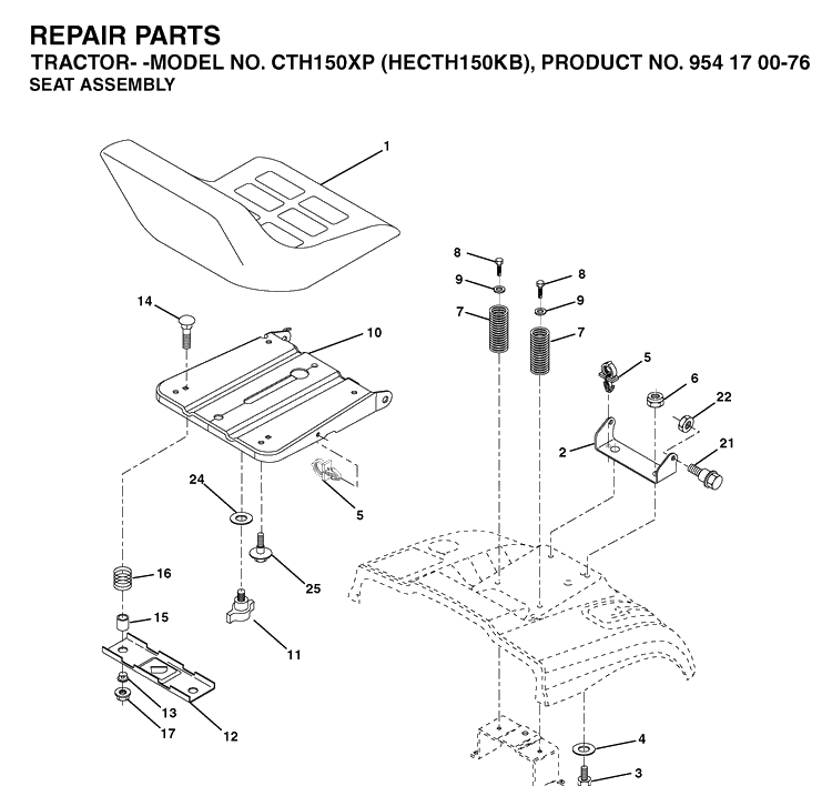 Seat Diagram and Parts List for CTH150XP (HECTH150KB)(2003-01) Husqvarna Lawn Tractor