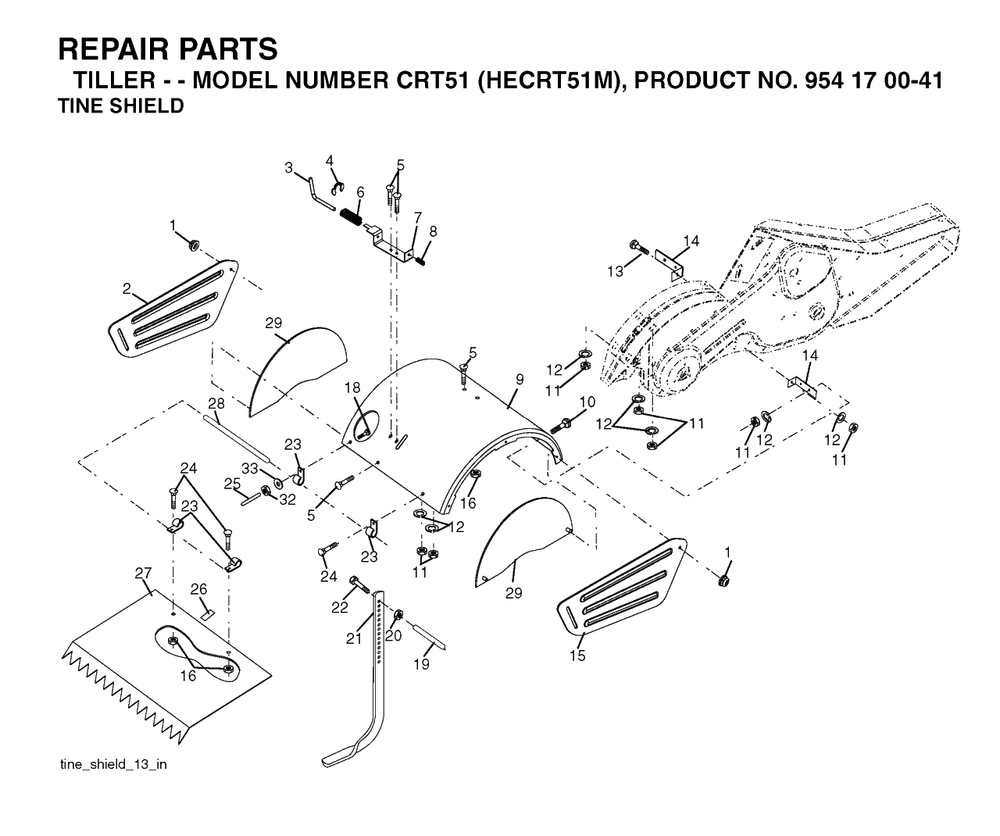 Tine Shield Diagram and Parts List for CRT51 (954170041-M)(2003-09) Husqvarna Tiller