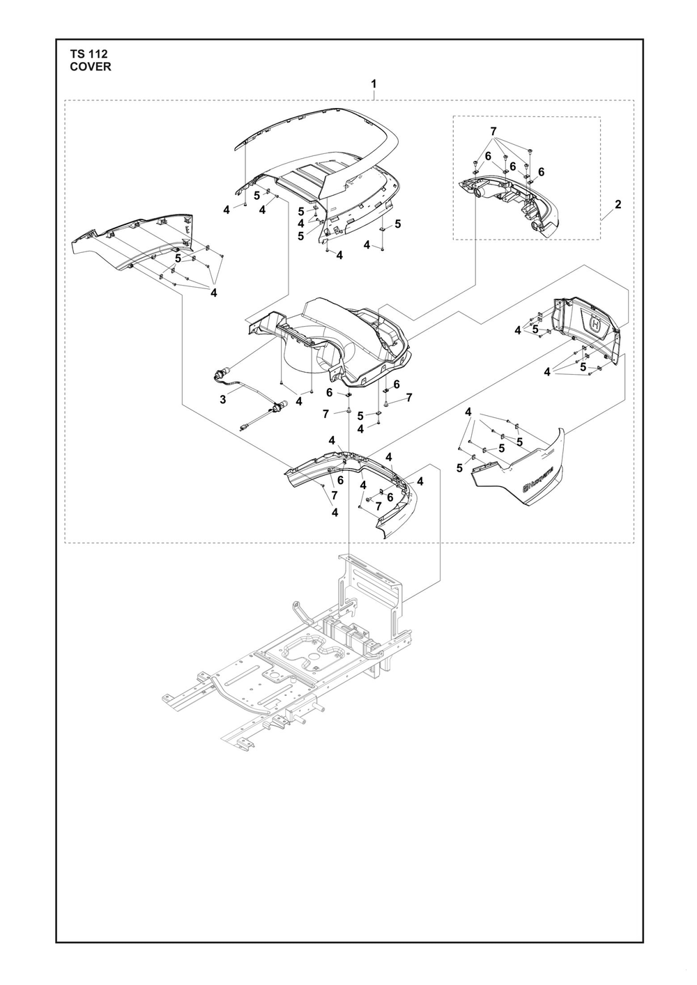 Cover Diagram and Parts List for TS112  Husqvarna Lawn Tractor