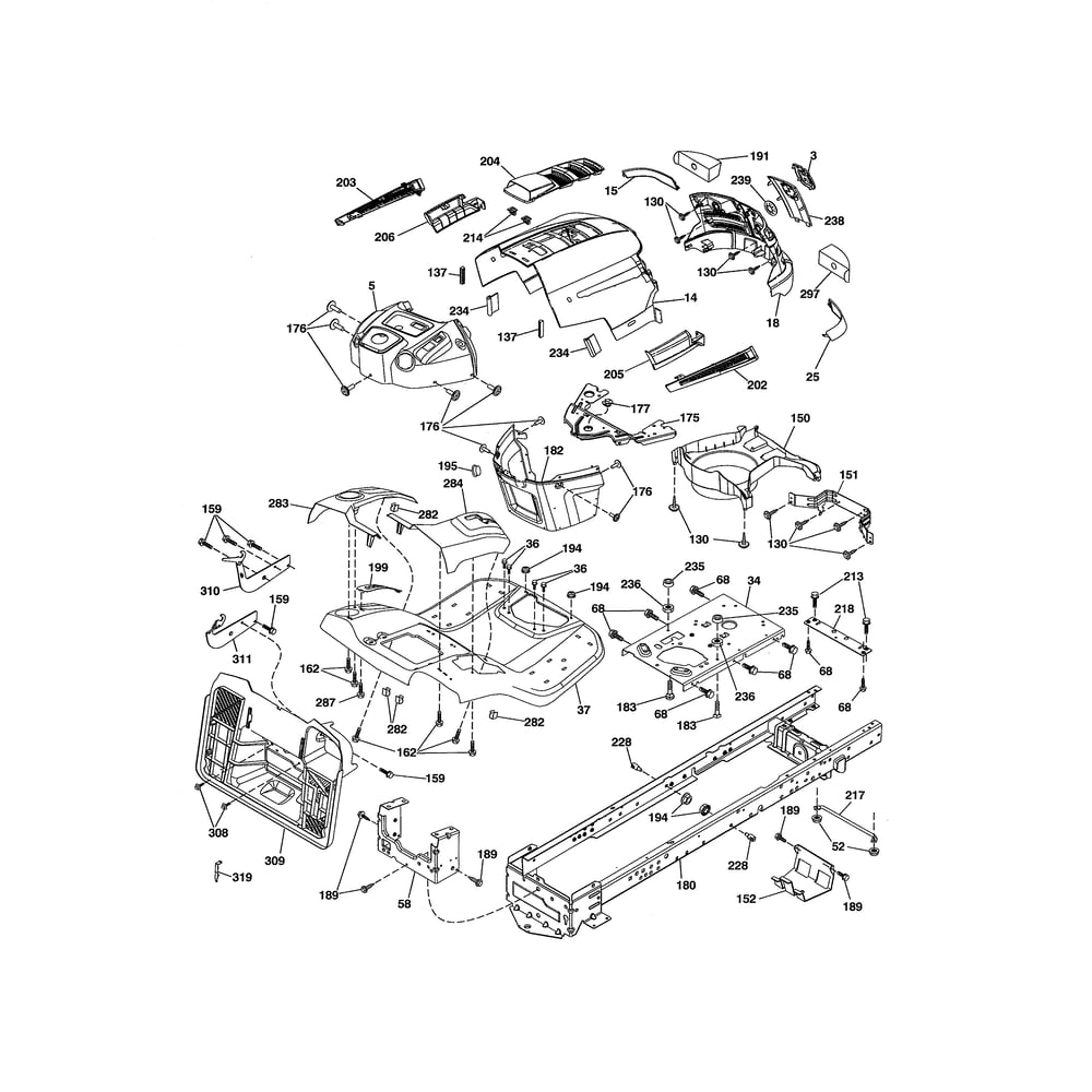 Chassis & Enclosures Diagram and Parts List for 917280020  Husqvarna Lawn Tractor