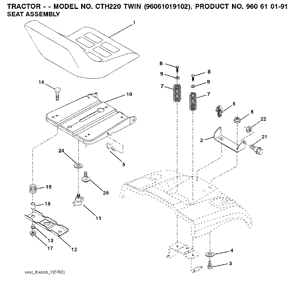 Seat Diagram and Parts List for CTH220TWIN (96061019102)(2007-11) Husqvarna Lawn Tractor