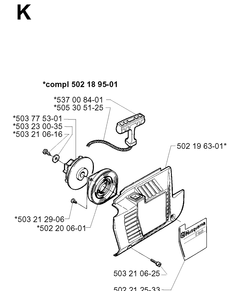 Starter Diagram and Parts List for 240L 19984400001-20001400000 Husqvarna Edger