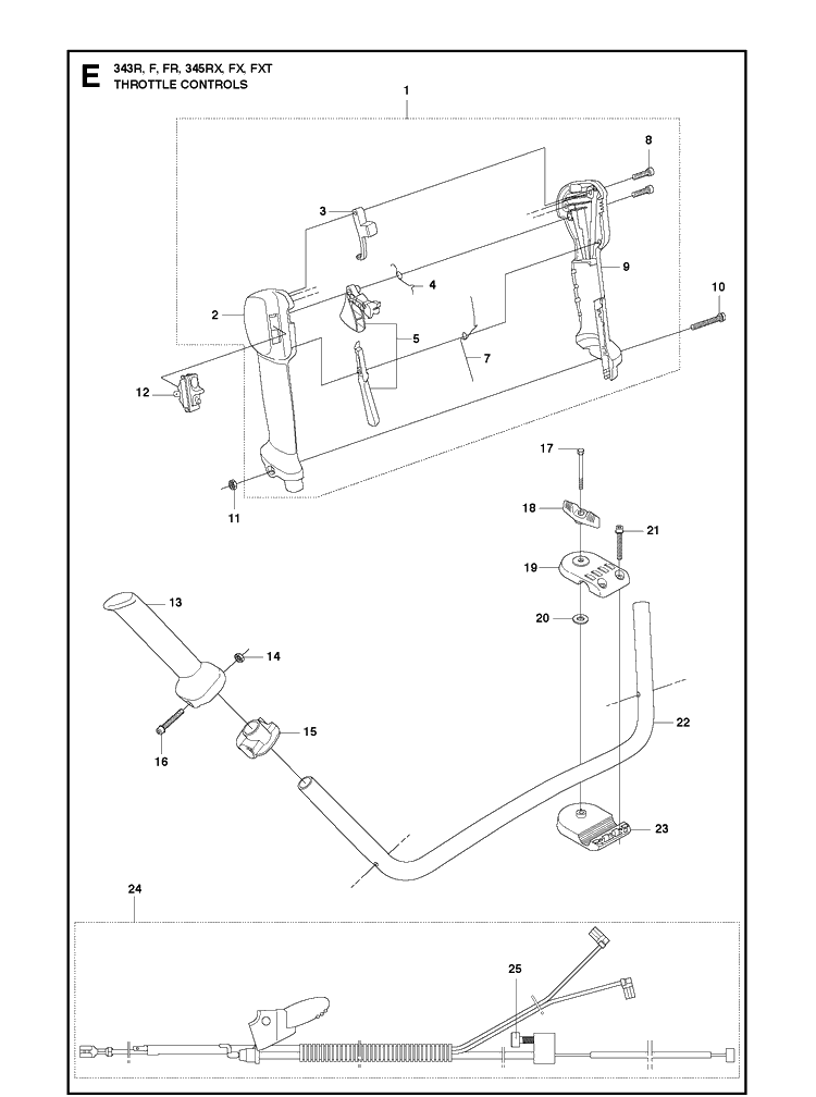 Throttle Controls 2 Diagram and Parts List for 343F  Husqvarna Brush Cutter