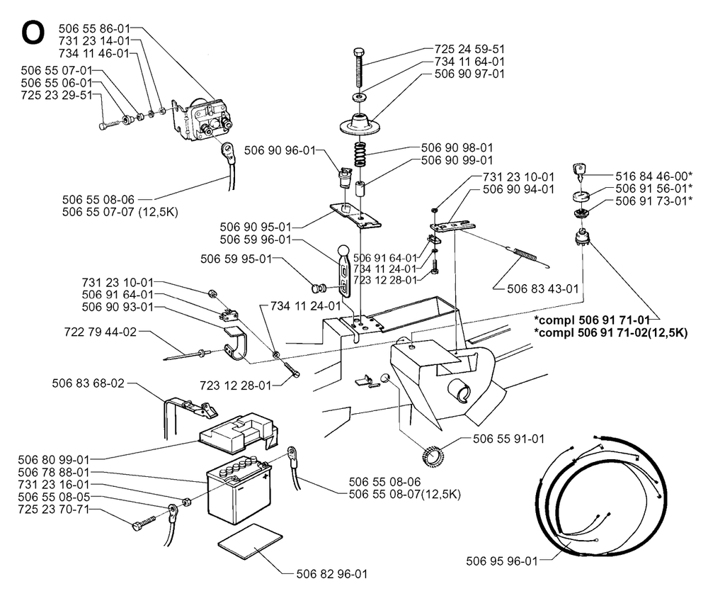 Electrical Diagram and Parts List for R970 1997-03 Husqvarna Lawn Tractor