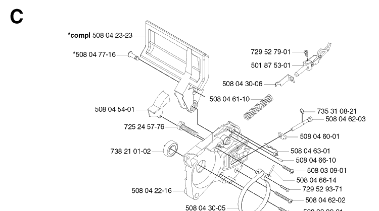 Chain Brake Diagram and Parts List for 316 20030100001-20033100000 Husqvarna Chainsaw