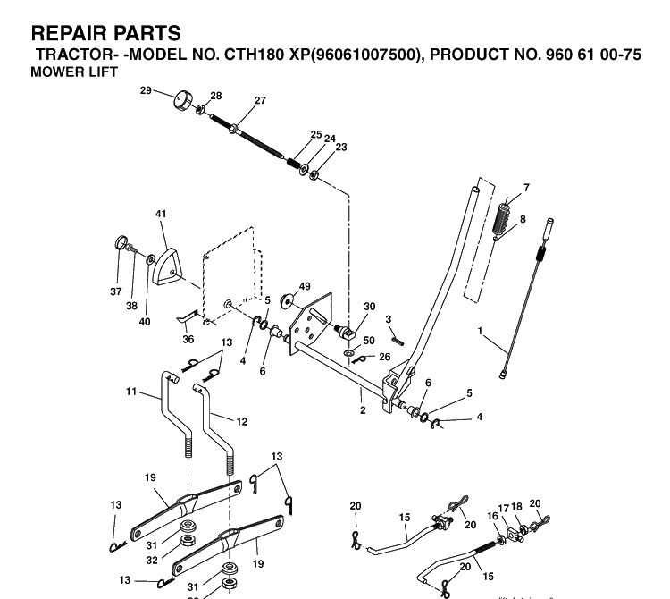 Mower Lift / Deck Lift Diagram and Parts List for CTH180XP (96061007500)(2006-03) Husqvarna Lawn Tractor