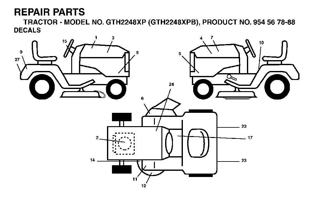 Decals Diagram and Parts List for GTH2248XP (GTH2248 XPB, 954567888)(2003-05) Husqvarna Lawn Tractor