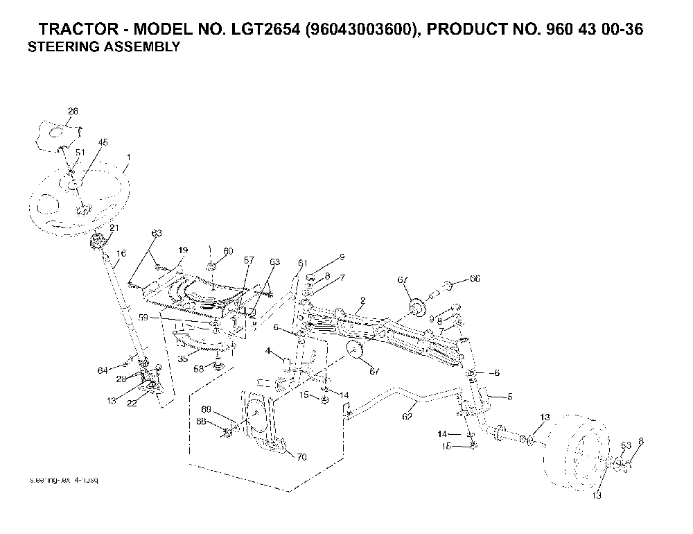 Steering Diagram and Parts List for LGT2654 (96043003600, 960430036)(2006-12) Husqvarna Lawn Tractor