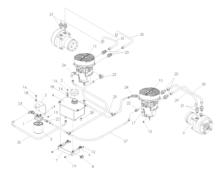 Hydraulic Pump-Motor Diagram and Parts List for LZ25 (968999772)(2008-01) Husqvarna Lawn Mower