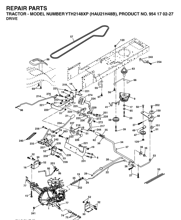 Drive Diagram and Parts List for YTH2148XP (HAU21H48B)(2005-01) Husqvarna Lawn Tractor