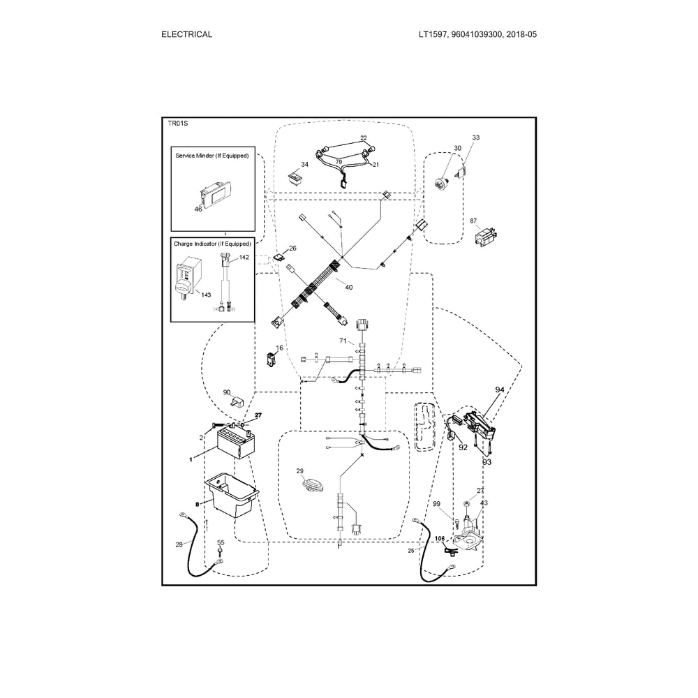 Electrical Diagram and Parts List for 96041039300  Husqvarna Lawn Tractor