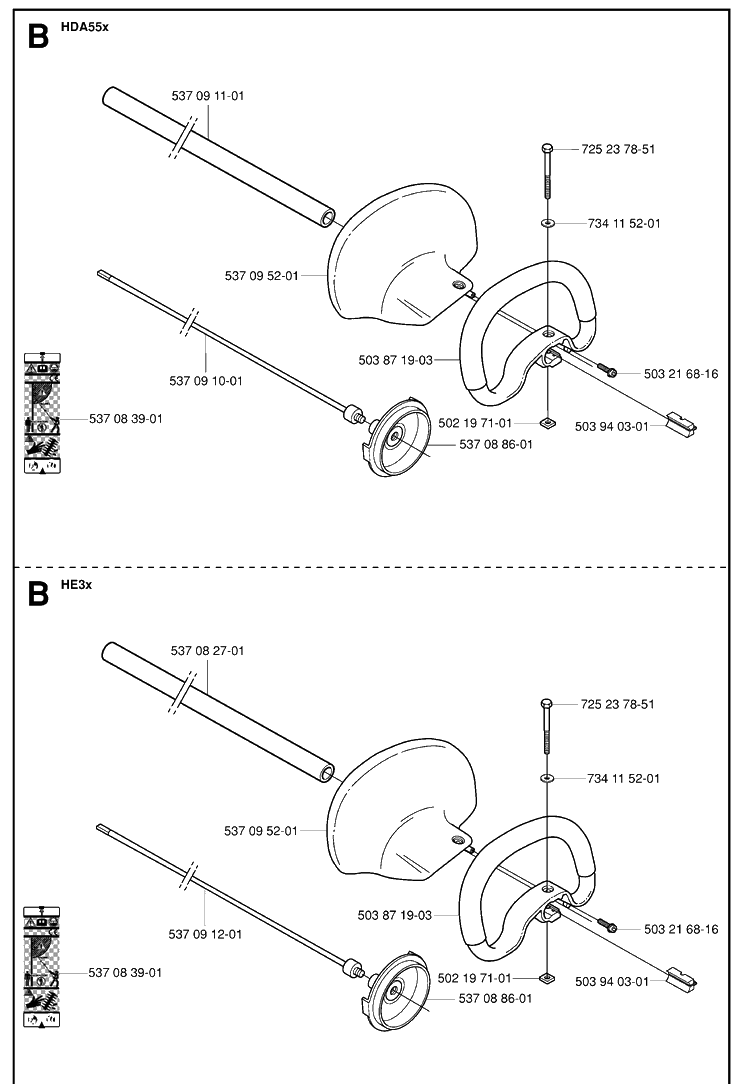 Shaft And Handle Diagram and Parts List for 326HE4 (X-SERIES)(20033100001-20040100000) Husqvarna Hedge Trimmer