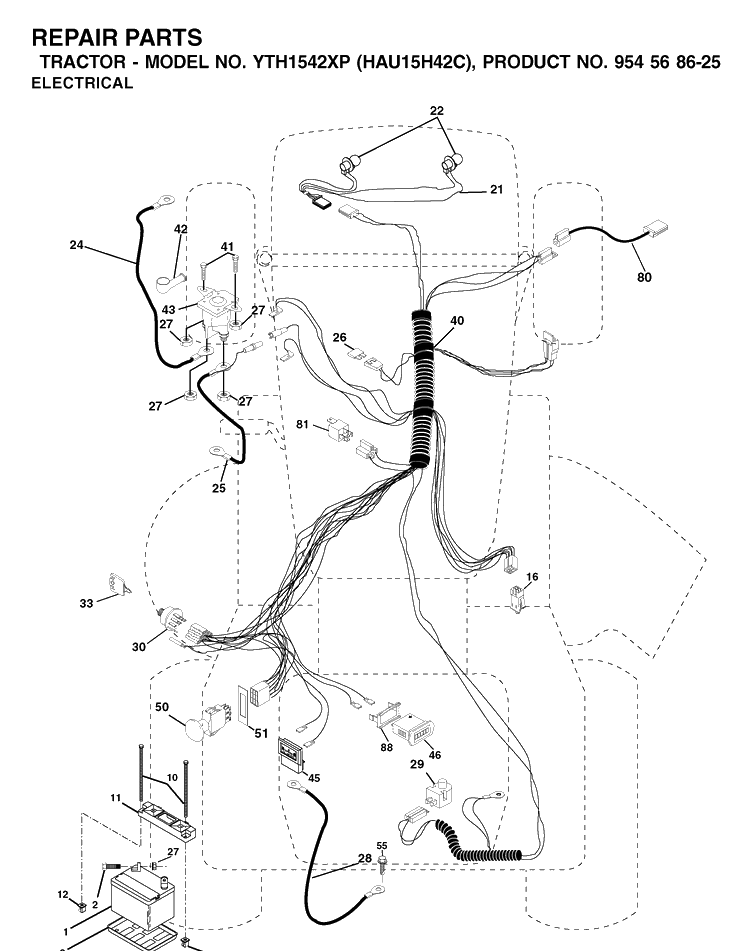Electrical Diagram and Parts List for YTH1542XP (HAU15H42C)(2003-01) Husqvarna Lawn Tractor