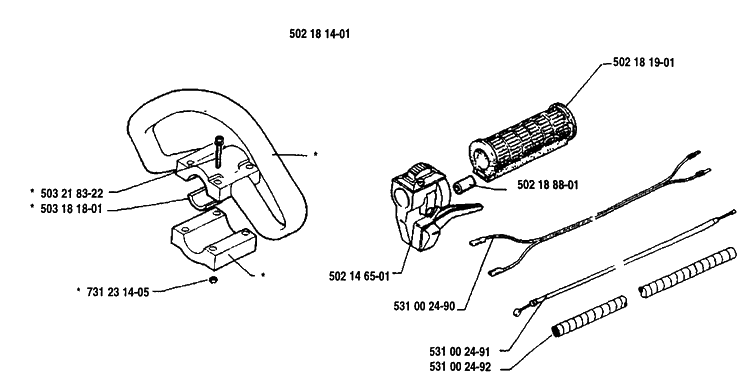 Handle Assembly Diagram and Parts List for 132RB 1991-11 Husqvarna Brush Cutter