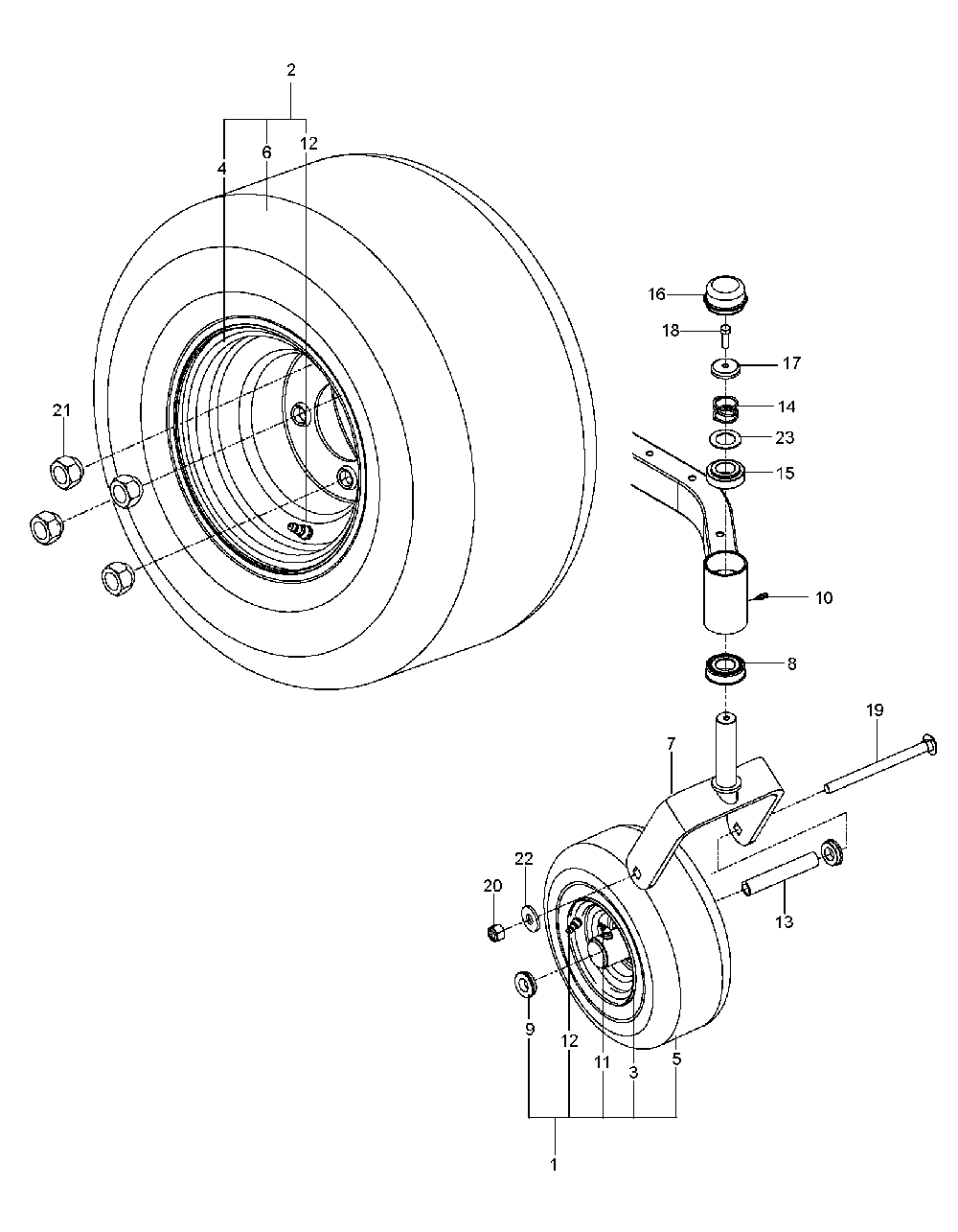 Wheels And Tires Diagram and Parts List for EZ24TCE 966659702-00, 2011-10 Husqvarna Lawn Tractor