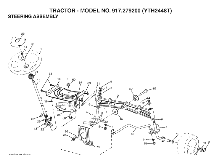 Steering Diagram and Parts List for YTH2448T (917279200)(2006-01) Husqvarna Lawn Tractor