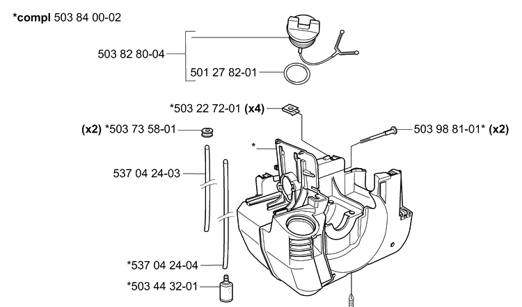 Crankcase/Fuel Tank Diagram and Parts List for 232L 2006-01 Husqvarna Trimmer