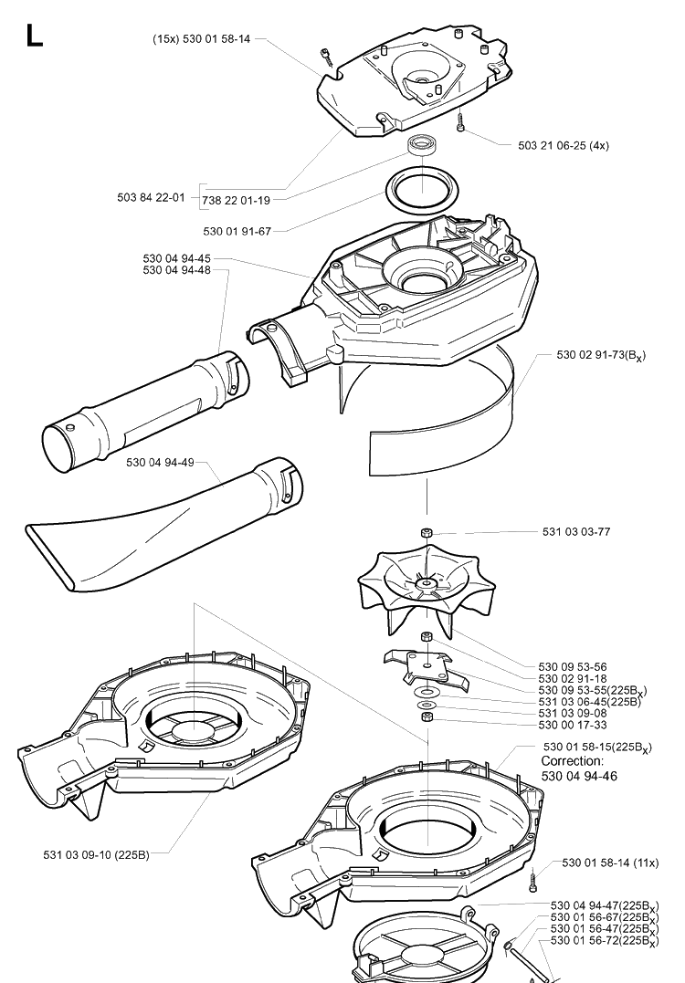 Fan Diagram and Parts List for 225B 20012200001-Current Husqvarna Leaf Blower / Vacuum