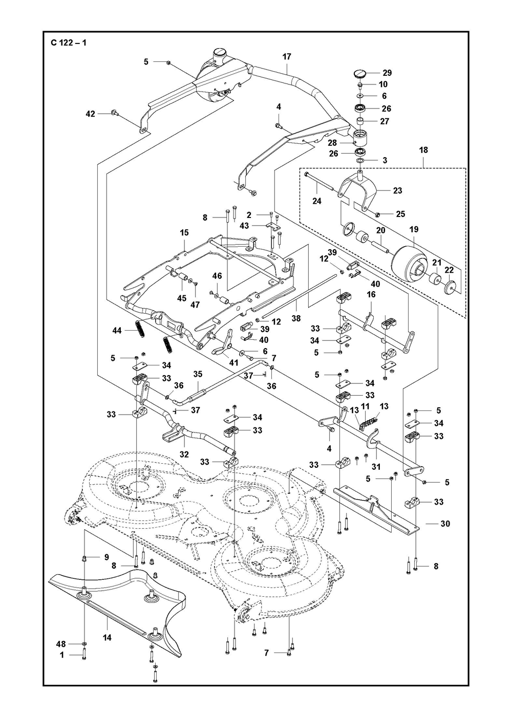 48/122cm Cutting Deck Diagram and Parts List for 122R400GEN2  Husqvarna Lawn Tractor Accessories
