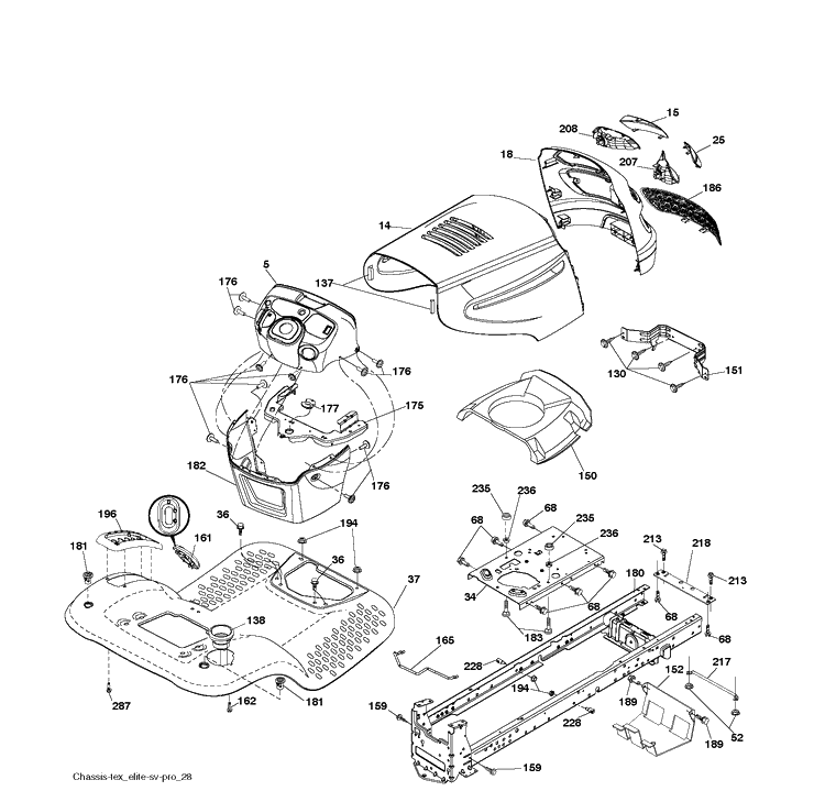 Chassis Enclosures Diagram and Parts List for LT2223A2 (96041014401)(2010-02) Husqvarna Lawn Tractor