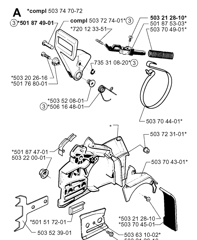 Chain Brake Diagram and Parts List for 261 19992300001-Current Husqvarna Chainsaw