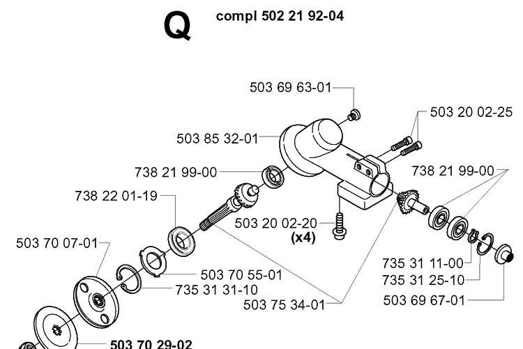 Bevel Gear Diagram and Parts List for 240RBD 20004000001-Current Husqvarna Brush Cutter