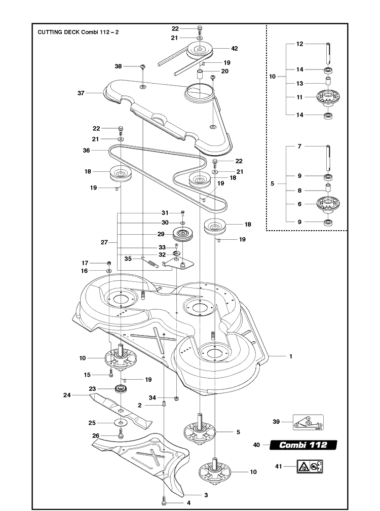 44 Inch/112cm Cutting Deck 2 Diagram and Parts List for COMBI112 (R300SERIES)(2019-01) Husqvarna Lawn Mower