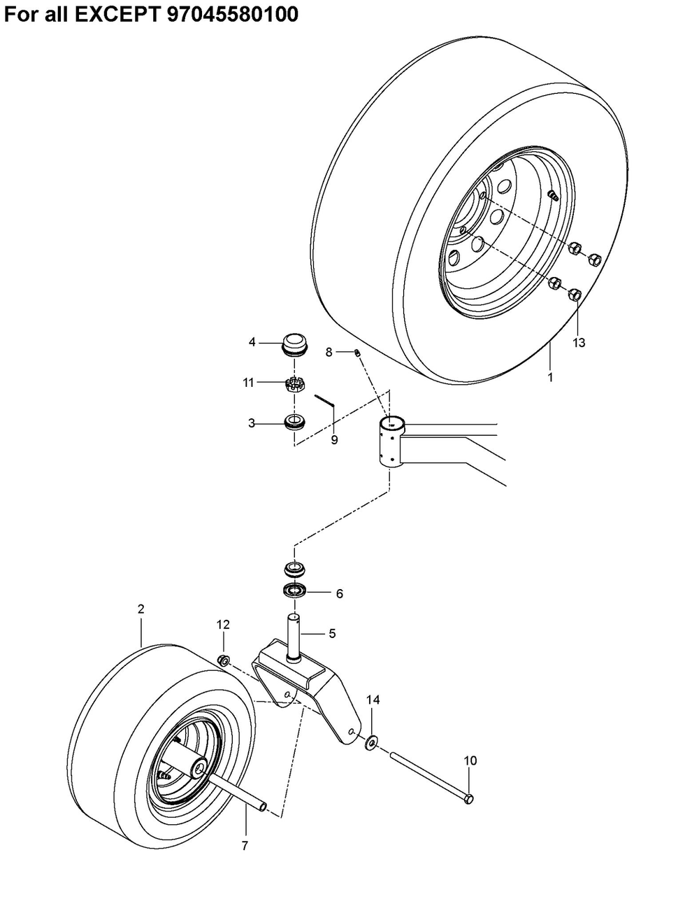Wheels And Tires Diagram and Parts List for MZ54 ROPS Husqvarna Lawn Tractor