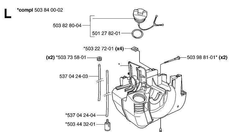Housing Diagram and Parts List for 235RII  Husqvarna Brush Cutter