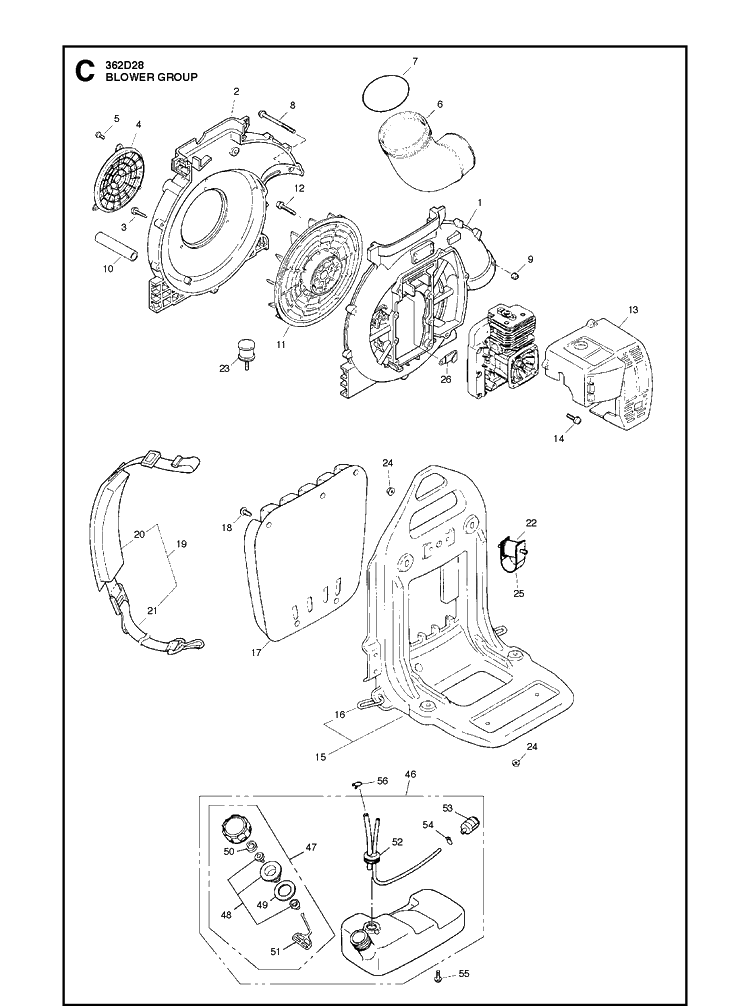 Cover Diagram and Parts List for 362-MA18 2010-02 Husqvarna Leaf Blower / Vacuum