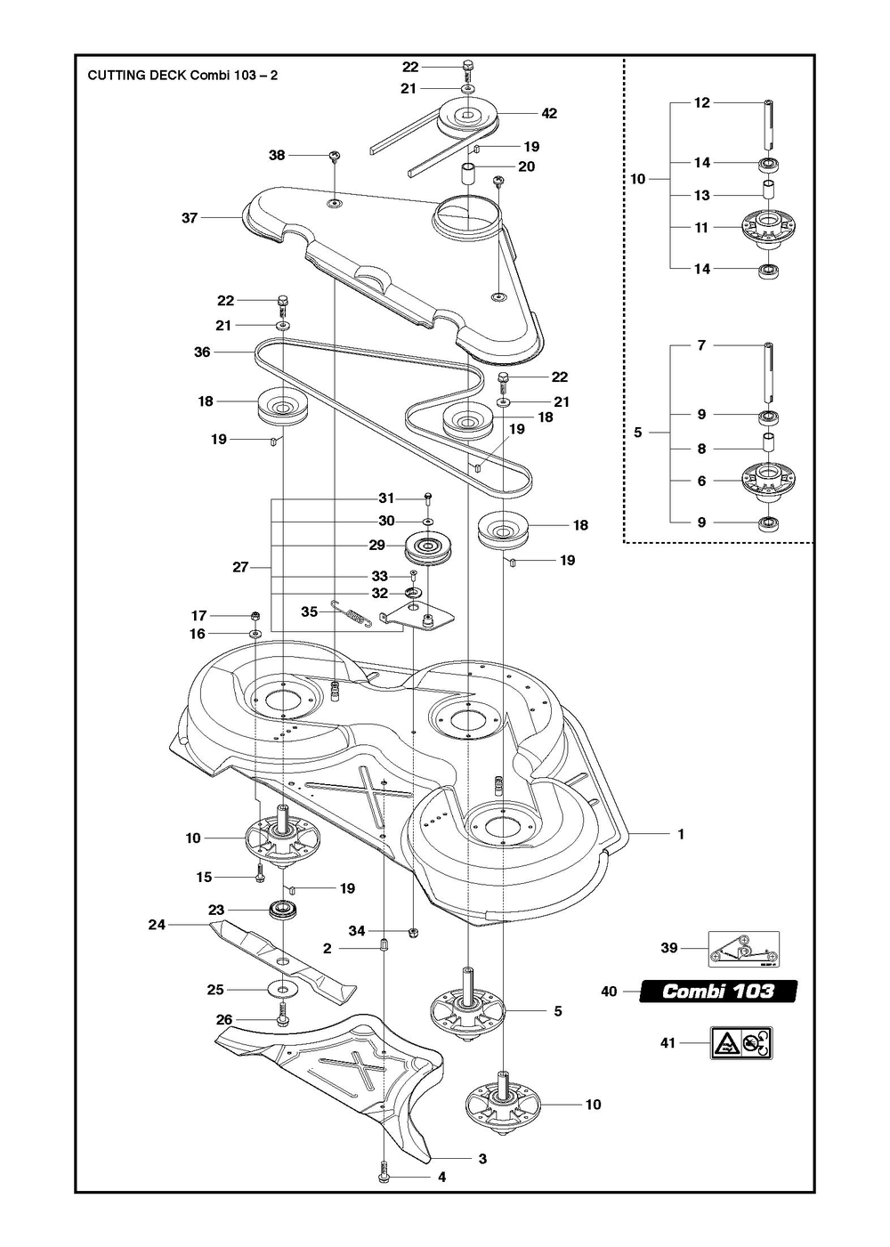 103cm Cutting Deck Diagram and Parts List for 103R300  Husqvarna Lawn Tractor Accessories