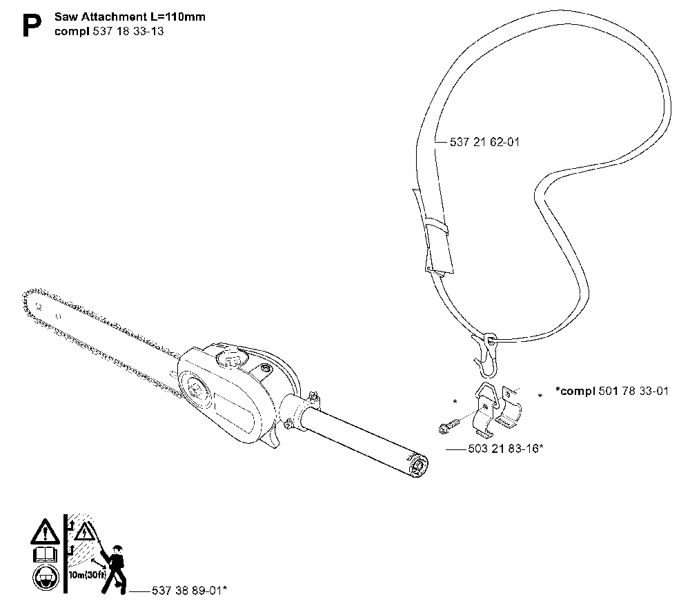 Attachments Diagram and Parts List for 325P5 (X-SERIES)(20042300001-20062999999) Husqvarna Pole Saw