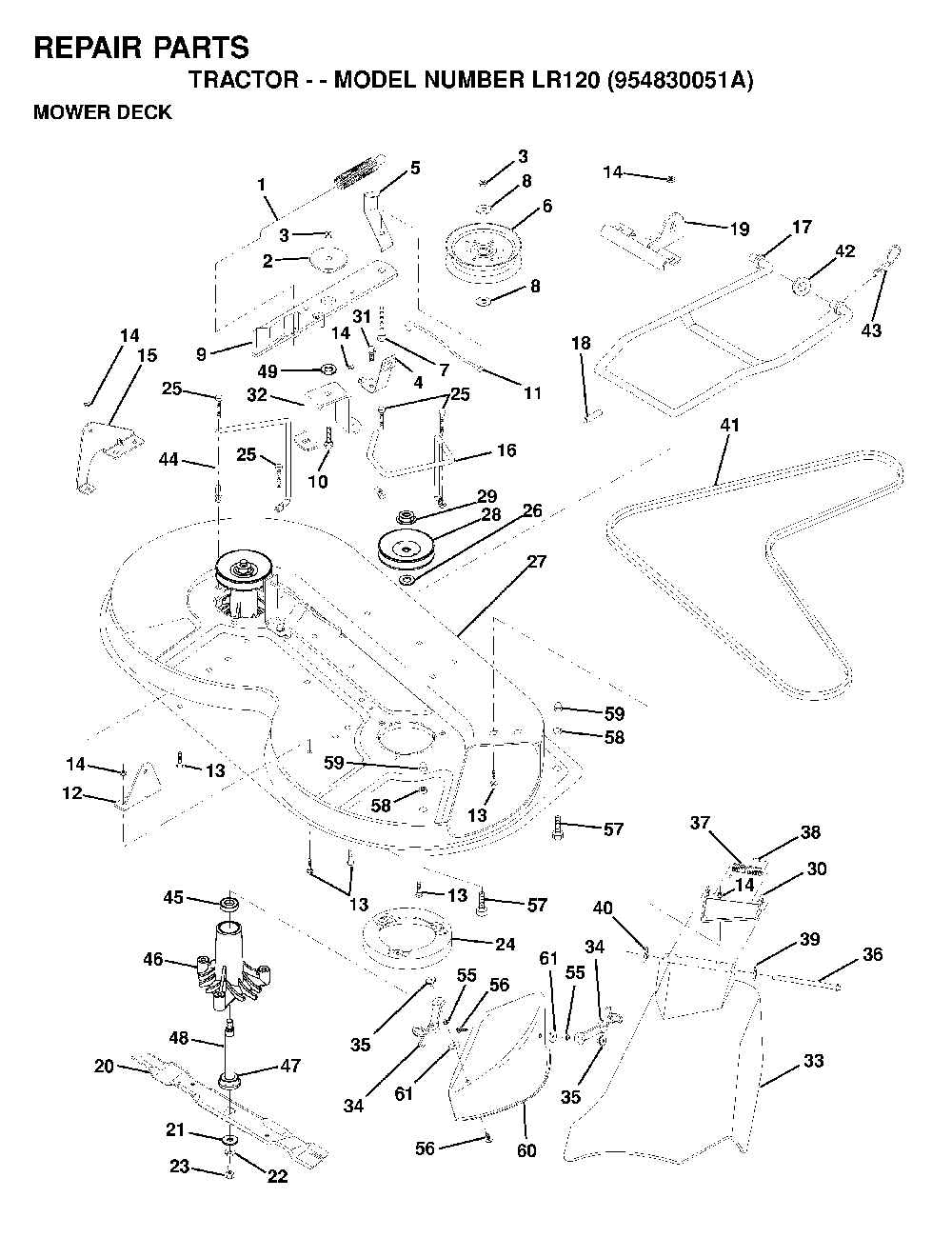 Mower Deck / Cutting Deck Diagram and Parts List for LR120 (954830051A)(1995-08) Husqvarna Lawn Tractor