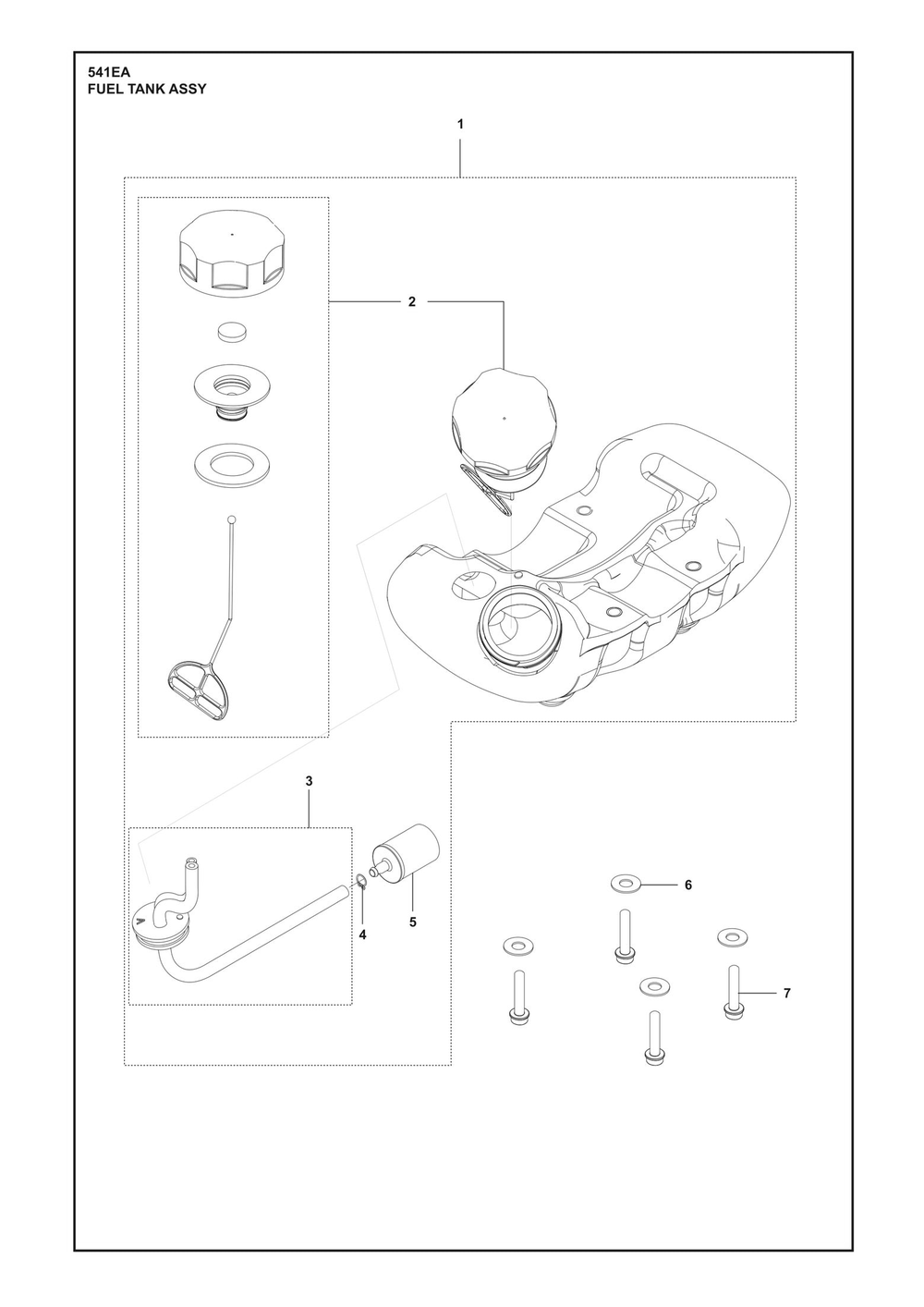 Fuel Tank Diagram and Parts List for 541EA  Husqvarna Auger