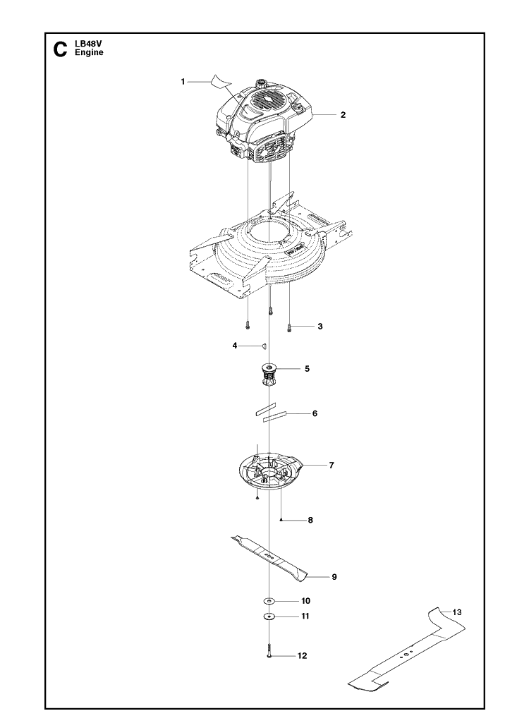 Engine Diagram and Parts List for LB48V  Husqvarna Lawn Mower