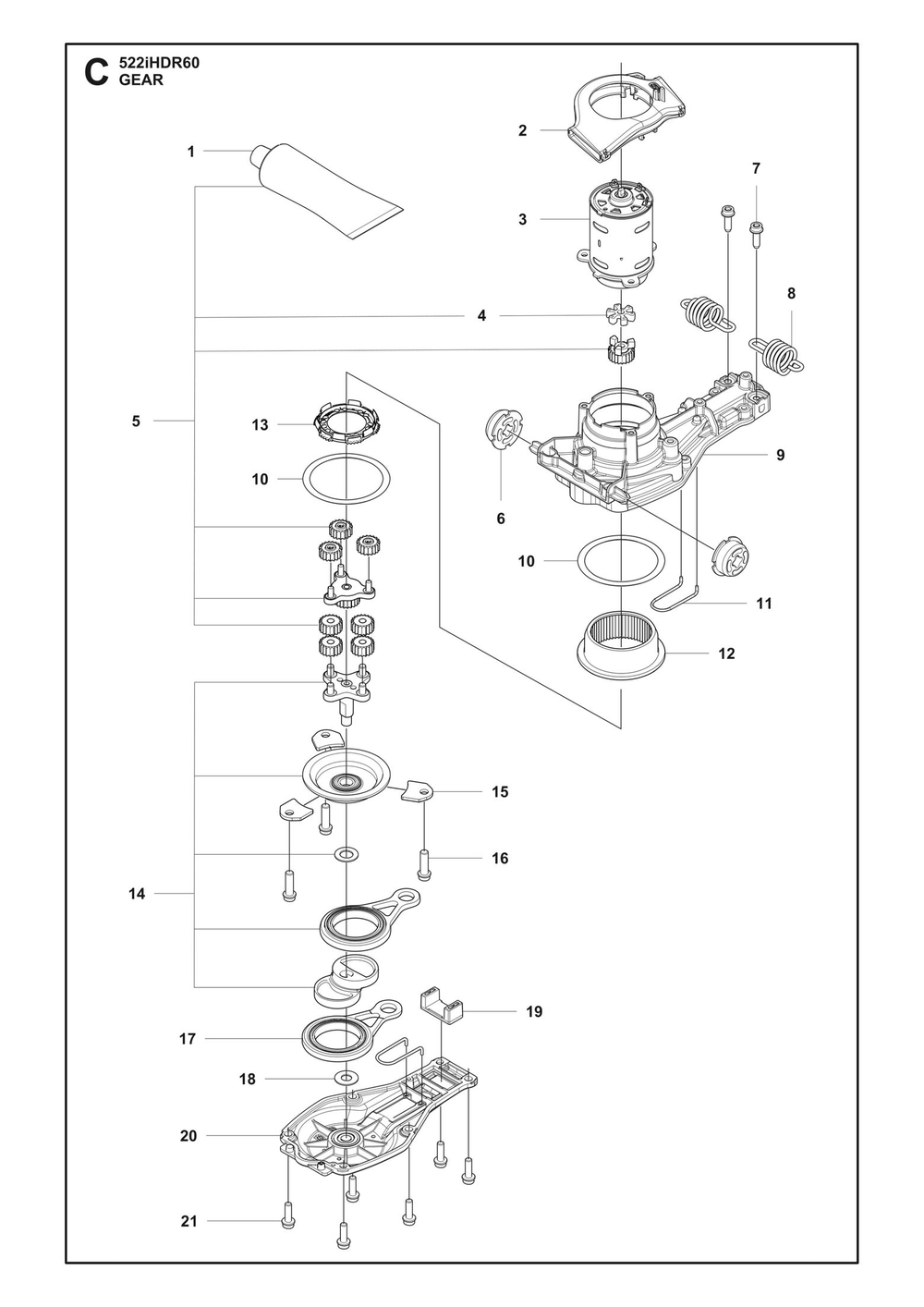 Gears Diagram and Parts List for 522IHDR60  Husqvarna Trimmer