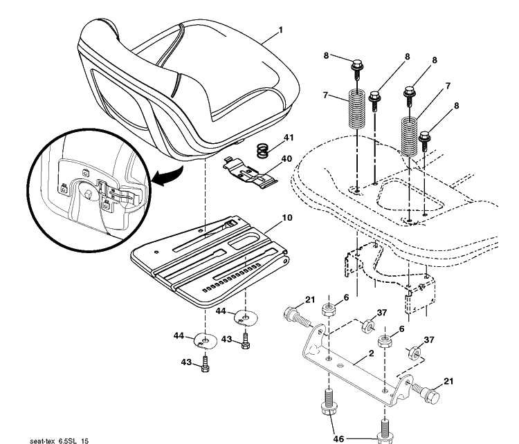 Seat Diagram and Parts List for LT1597 (96041041100)(2017-08) Husqvarna Lawn Tractor