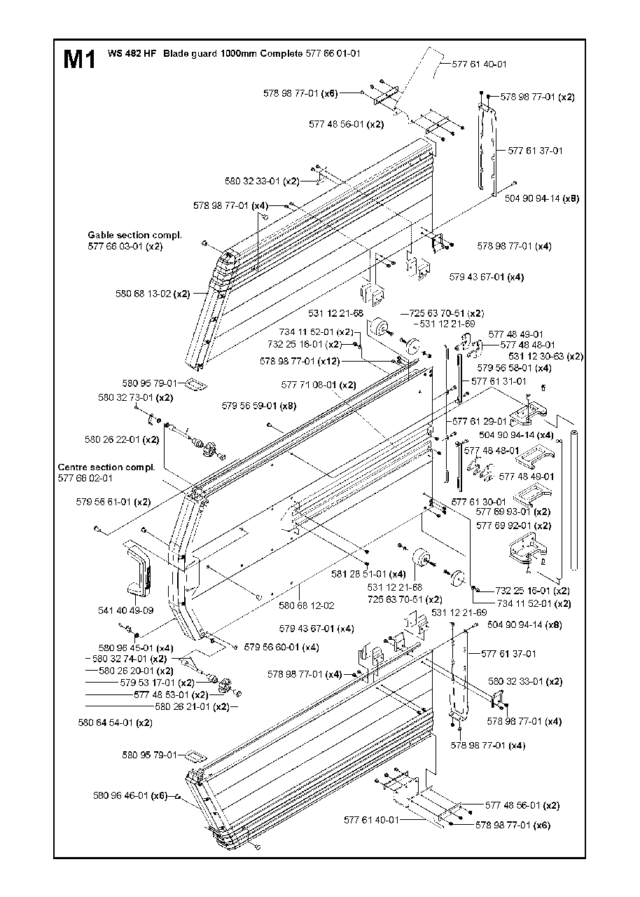 Guards 1000mm Diagram and Parts List for WS440HF (00000008382 - 20134408468)(2012-07) Husqvarna Circular Saw