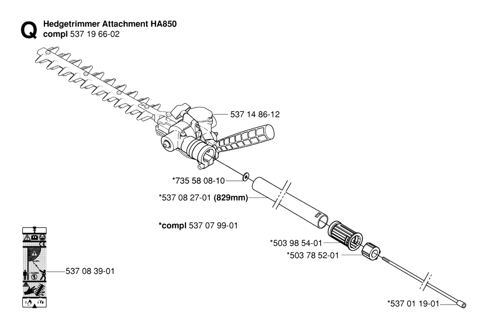 Attachments Diagram and Parts List for 325HE3X 20050600001 - 20054000000 Husqvarna Hedge Trimmer