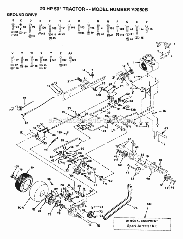 Ground Drive Diagram and Parts List for Y2050B 1993 Husqvarna Lawn Tractor