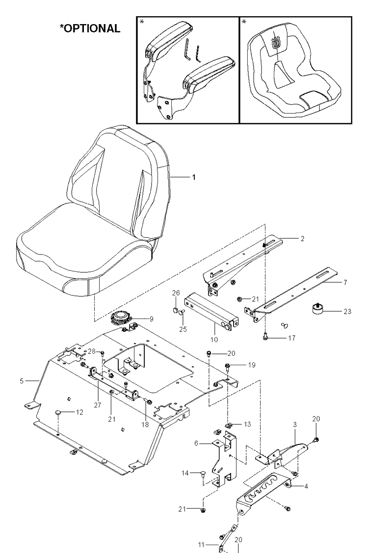 Seat Diagram and Parts List for Z254F (96795400300)(2018-10) Husqvarna Lawn Mower