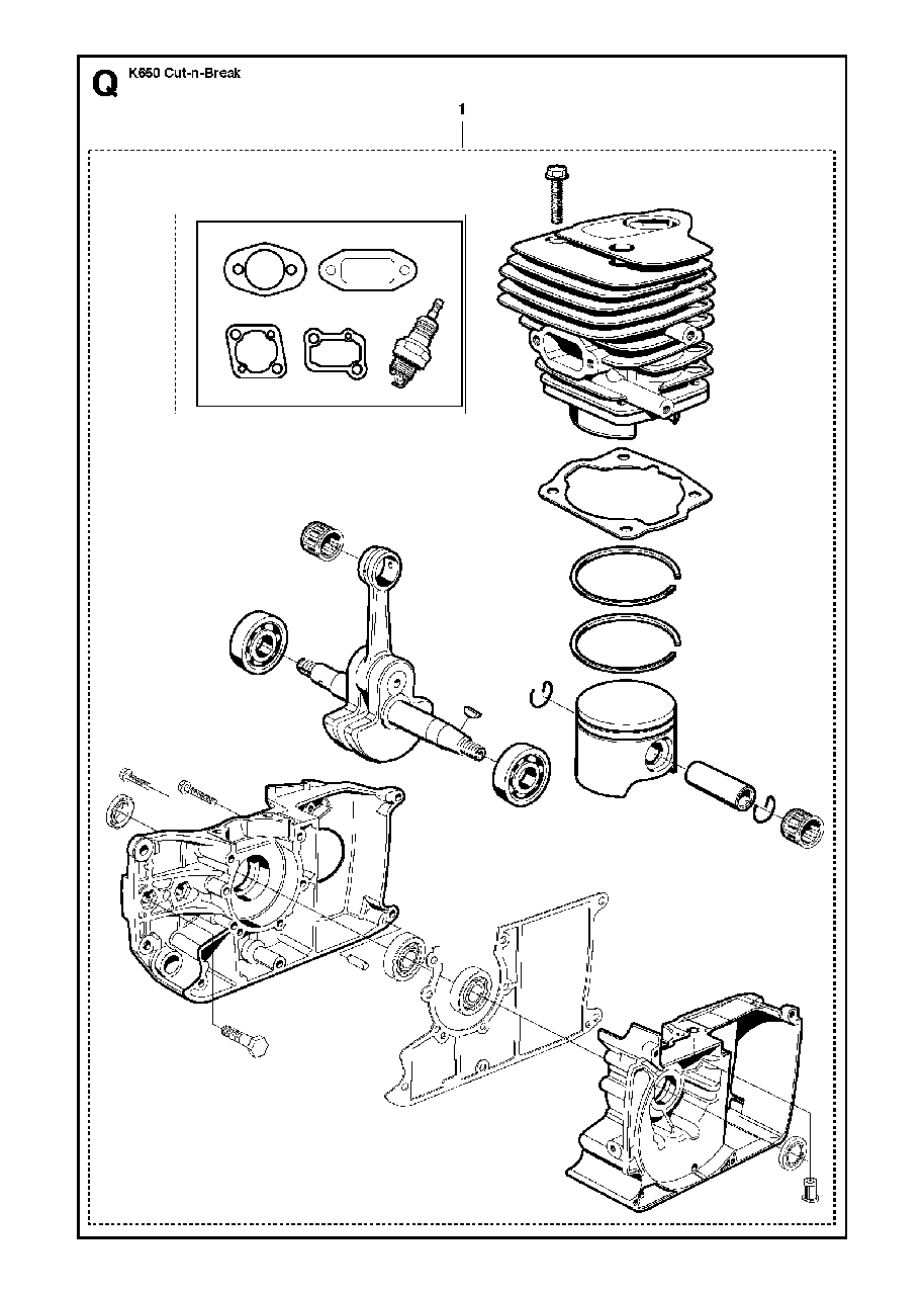 Short Block Diagram and Parts List for K650CUT-N-BREAK 2008-11 Husqvarna Circular Saw