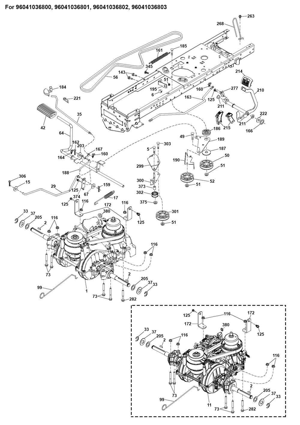 Drive Diagram and Parts List for TS142 2020 Husqvarna Lawn Tractor