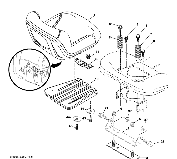 Seat Diagram and Parts List for TC139T (96051014501)(2017-08) Husqvarna Lawn Tractor