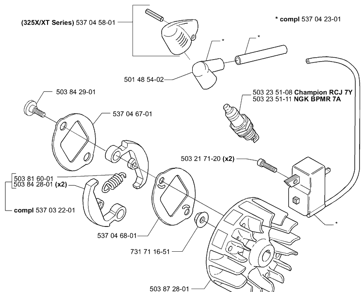 Ignition/Flywheel/Clutch Diagram and Parts List for 322R 2000-04 Husqvarna Brush Cutter
