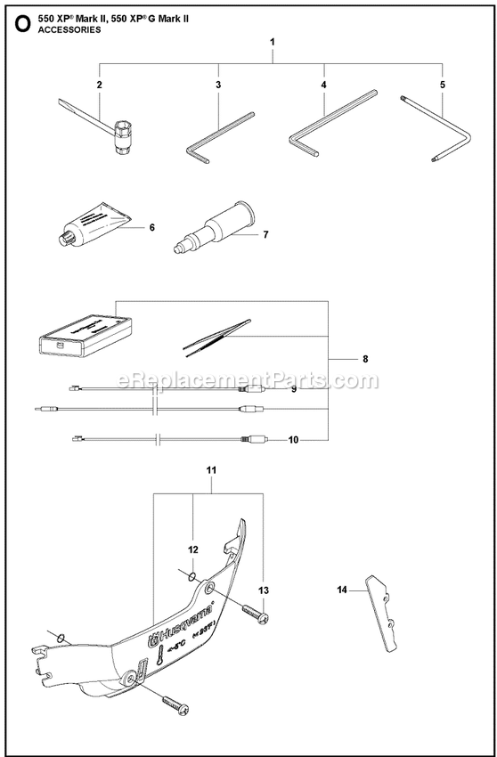 Accessories Diagram and Parts List for 550XPGMARKII  Husqvarna Chainsaw