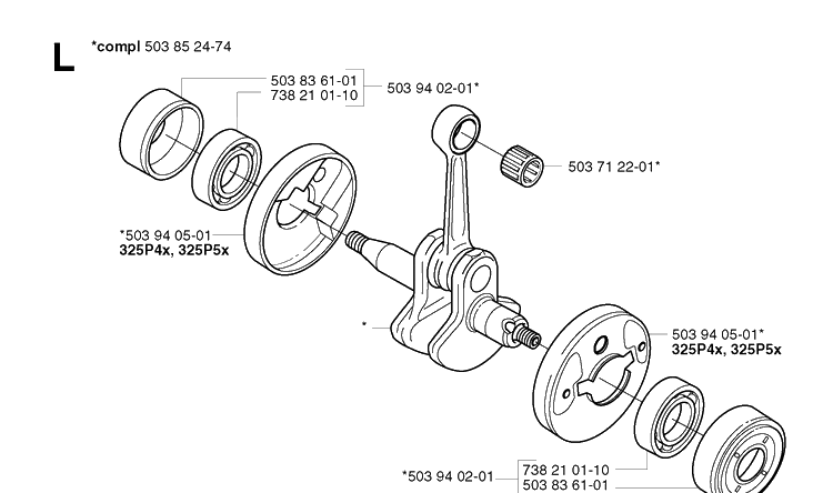 Crankshaft Diagram and Parts List for 325P 20021800001-20042299999 Husqvarna Pole Saw