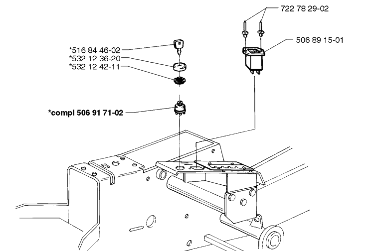 Ignition Switch Assembly Diagram and Parts List for RIDER1200 1998-01 Husqvarna Lawn Mower