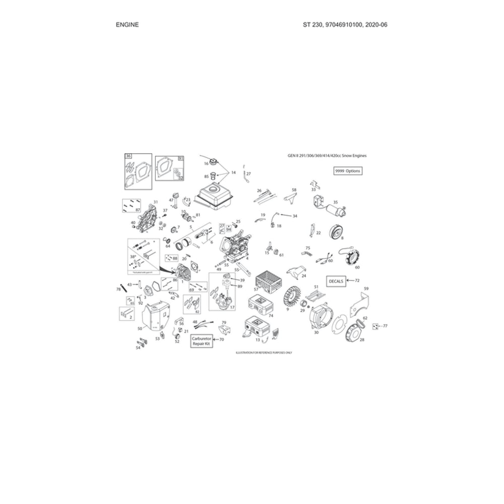 Engine Diagram and Parts List for 970528802  Husqvarna Snow Blower